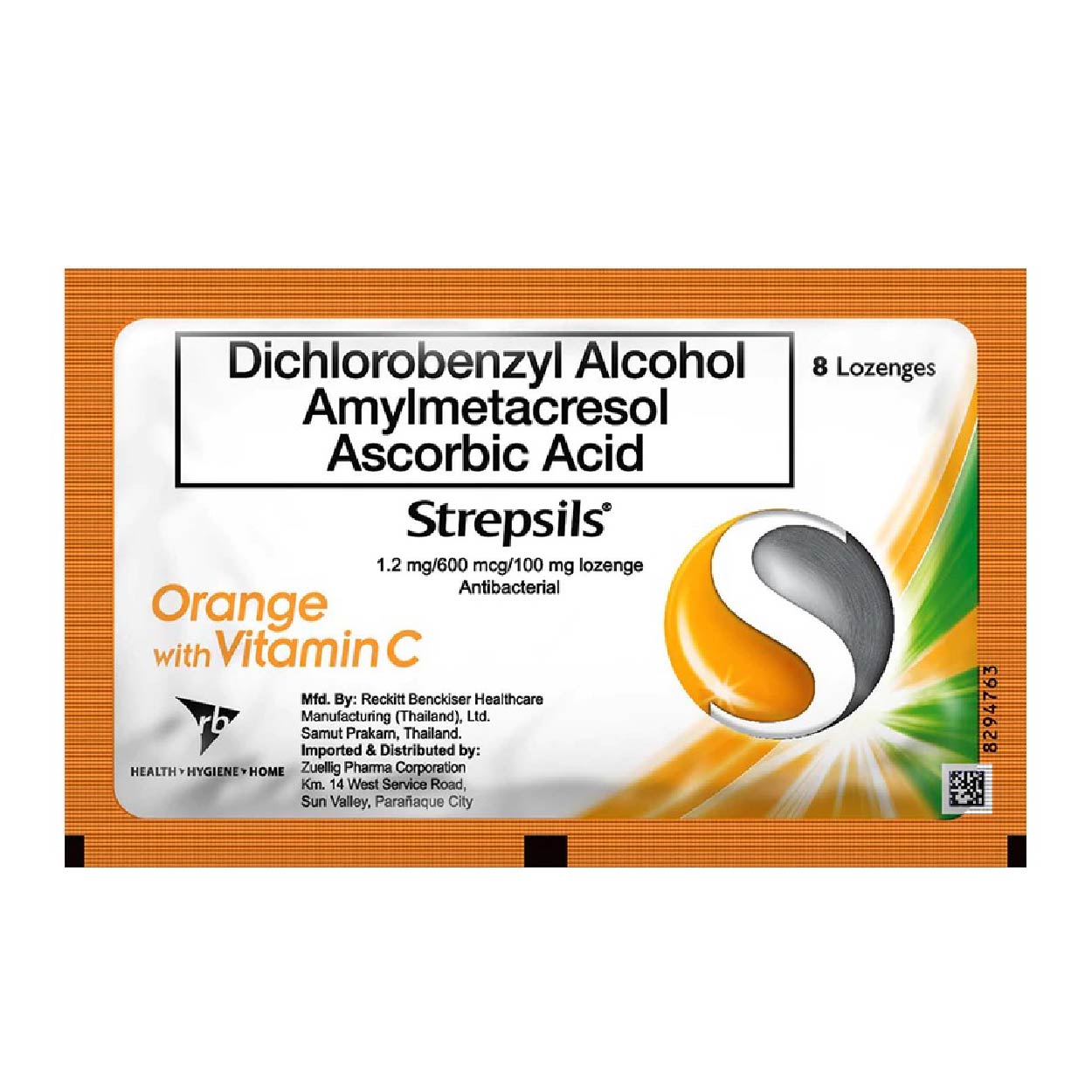 Strepsils Lozenges Antiseptic Orange with Vitamic C Foil 8s