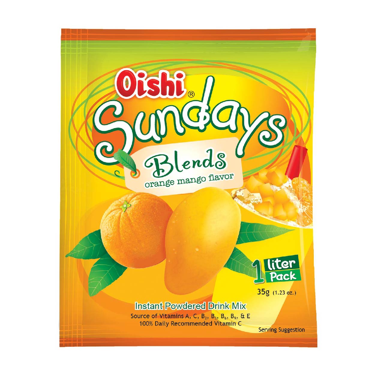 Oishi Sundays Orange Mango Blends Instant Powdered Drink Mix 35g