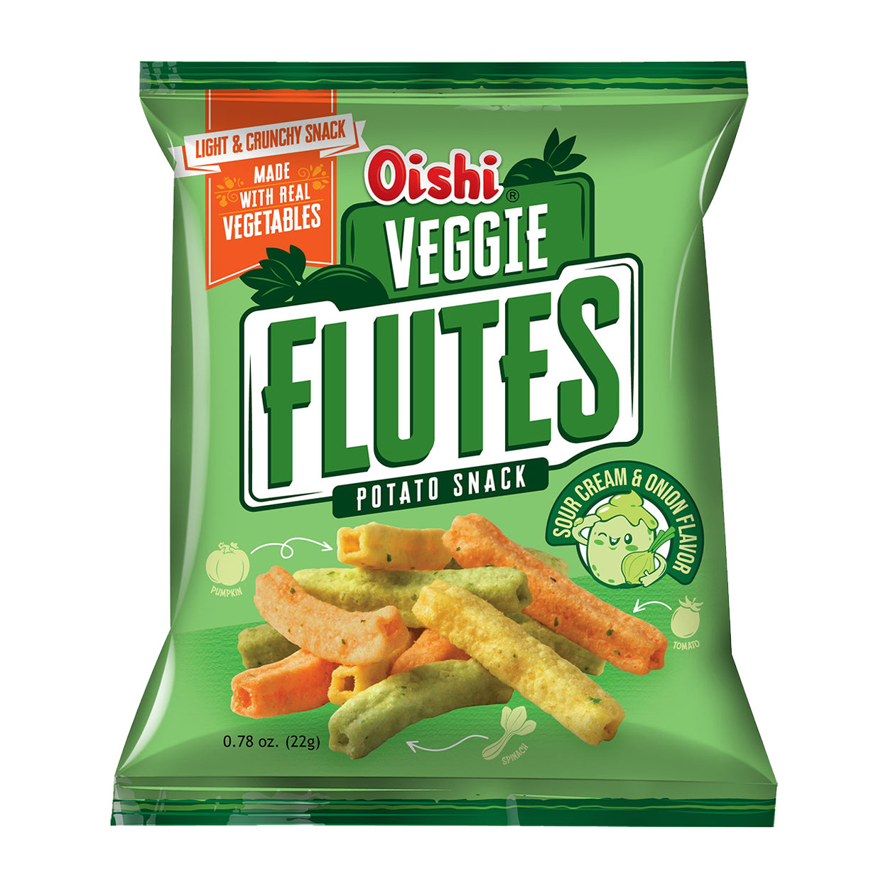 Oishi Veggie Flutes Potato Snack Sour Cream & Onion Flavor 22g