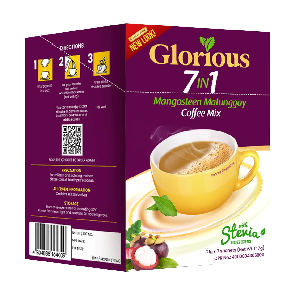 Glorious 7in1 Mangosteen Malunggay Coffee Mix with Stevia 7x21g