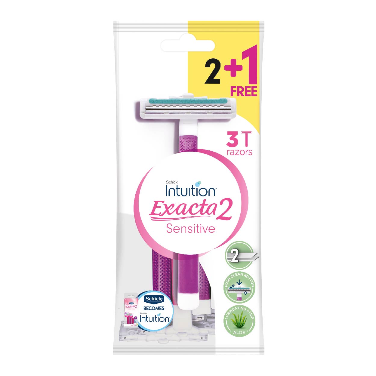 Schick Razor Intuition Exacta 2 Sensitive Women Pink 2+1 Free