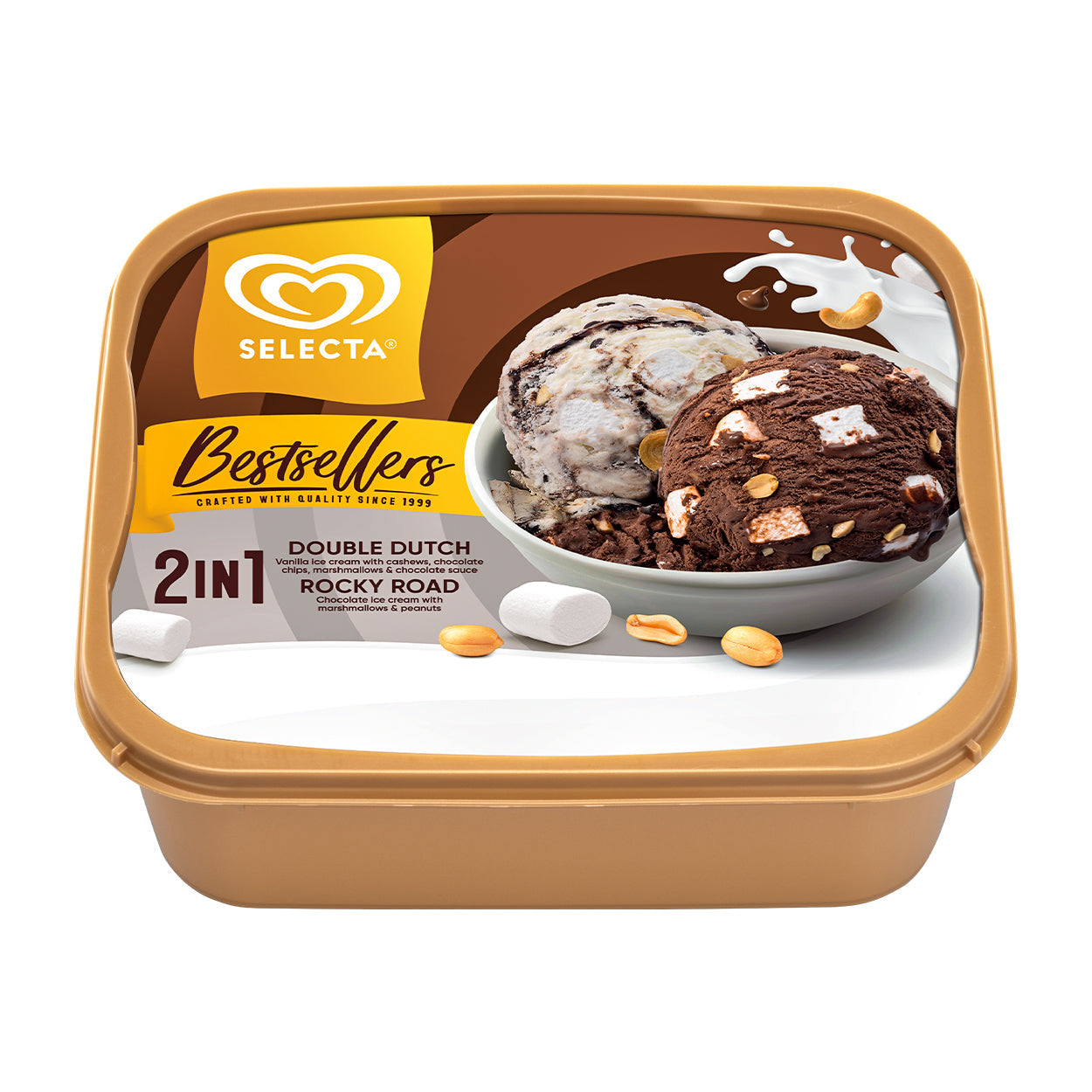 Selecta 2 in 1 Double Dutch Rocky Road Ice Cream 1.25L