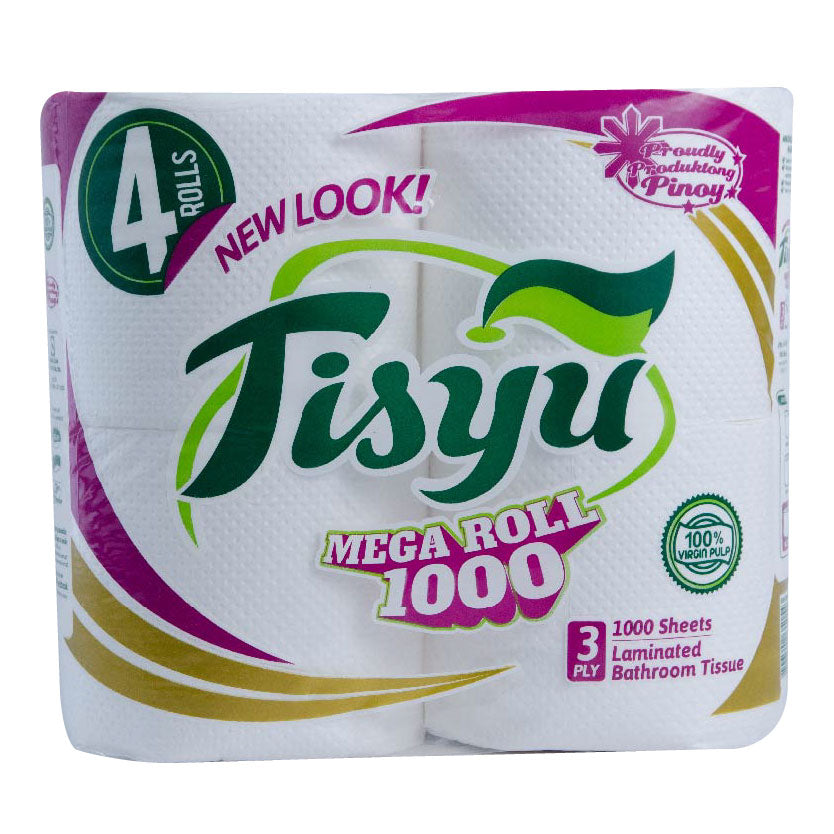Tisyu Bathroom Tissue Mega Roll 3 Ply 1000 sheets 4 Rolls