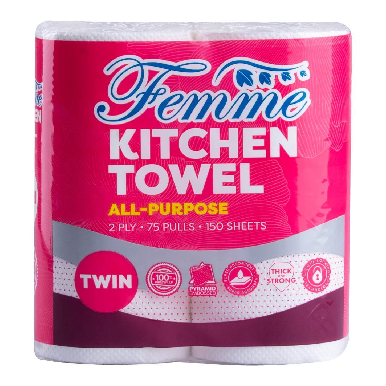 Femme Kitchen Towel All Purpose 2 Ply 75 Pulls 150 Sheets 2 Rolls