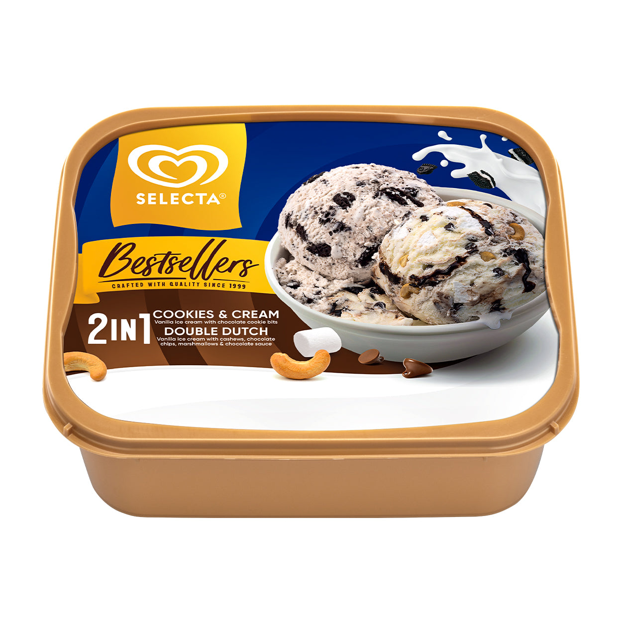 Selecta 2 in 1 Cookies & Cream Double Dutch Ice Cream 1.25L