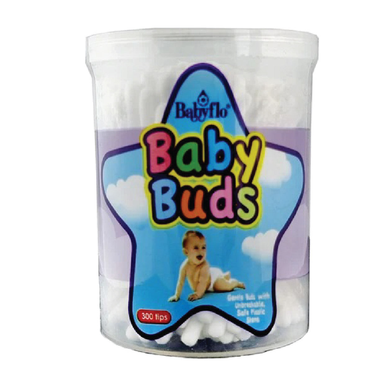 Babyflo Baby Buds Gentle Cotton Buds Plastic White 300 tips