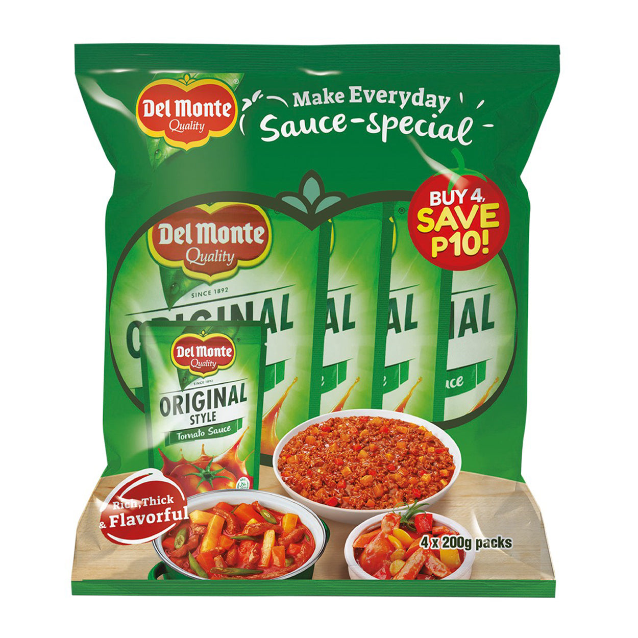 Del Monte Tomato Sauce Pouch 4x200g SAVE