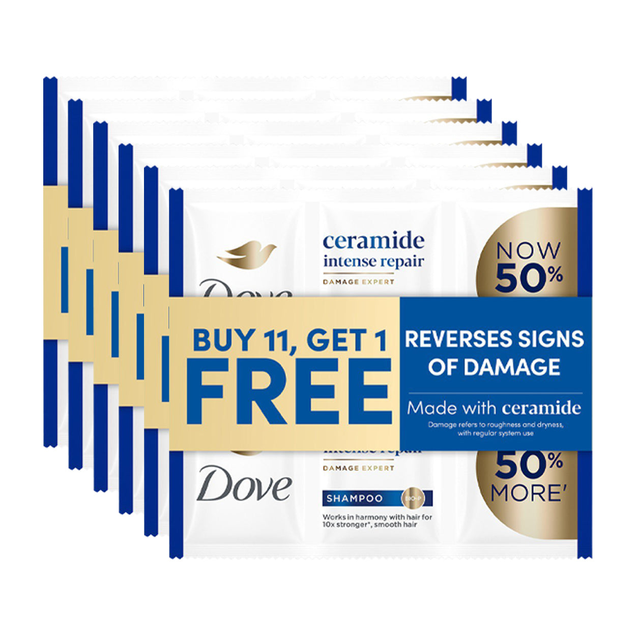 Dove Shampoo Ceramide Intense Repair Blue 11x13.5ml + Free