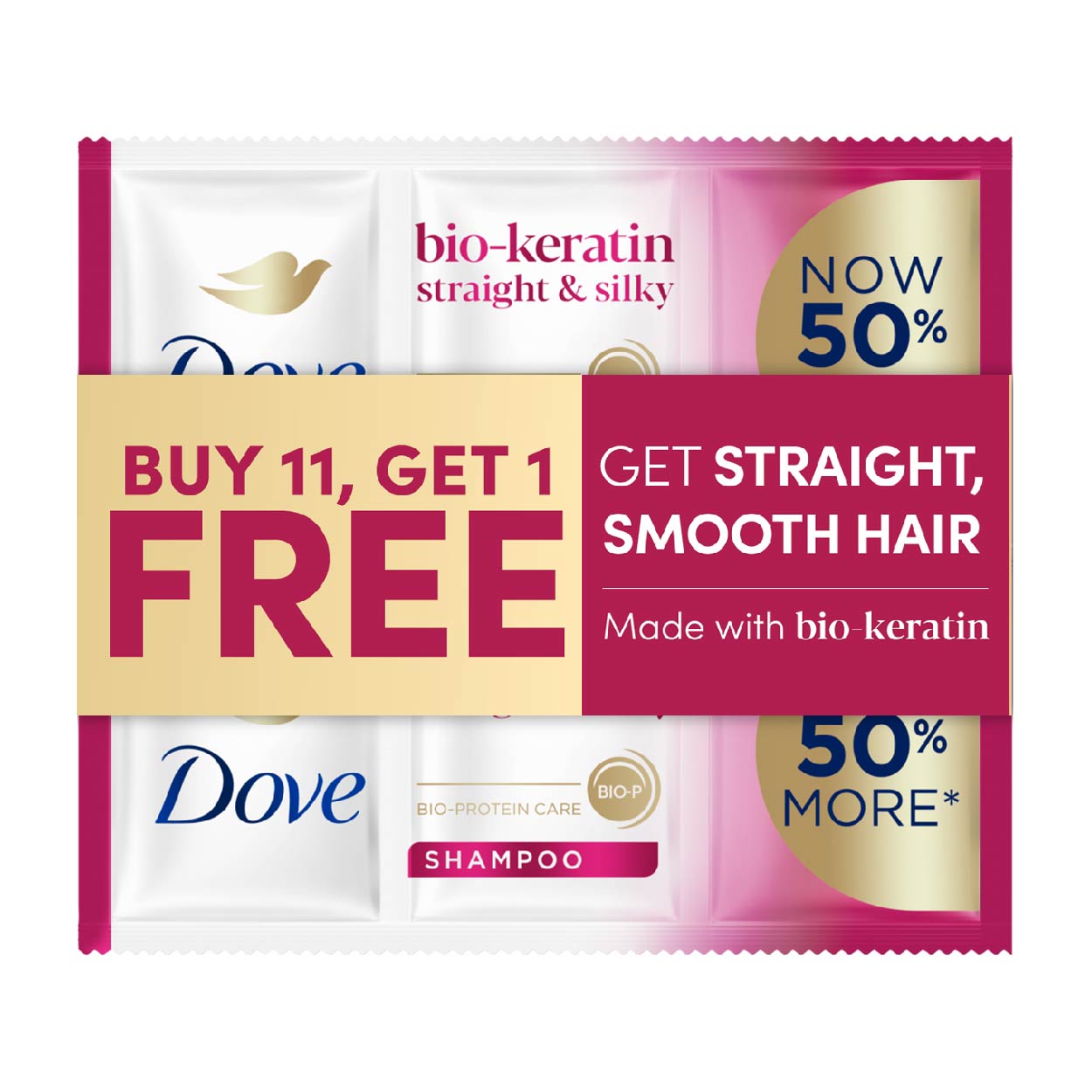 Dove Shampoo Bio-KeratinStraight&SilkyPink13.5ml Buy11Get1Free