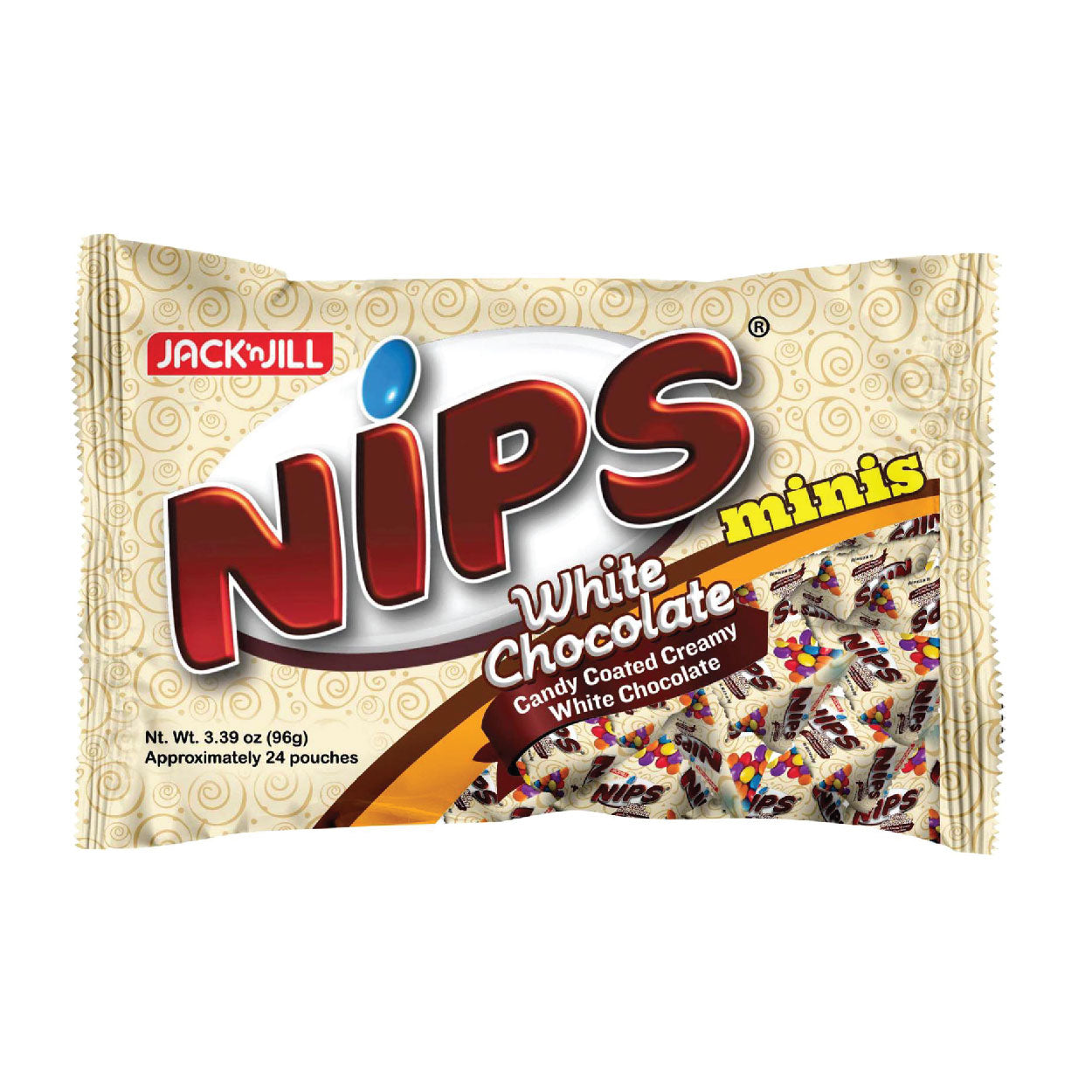 Nips White Chocolate Candy Chocolate Minis in Polybags 96g