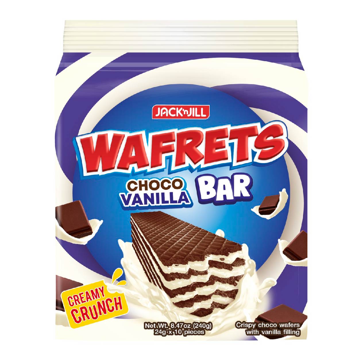 J&J Wafrets Choco Vanilla Bar Crispy Wafers 10x24g