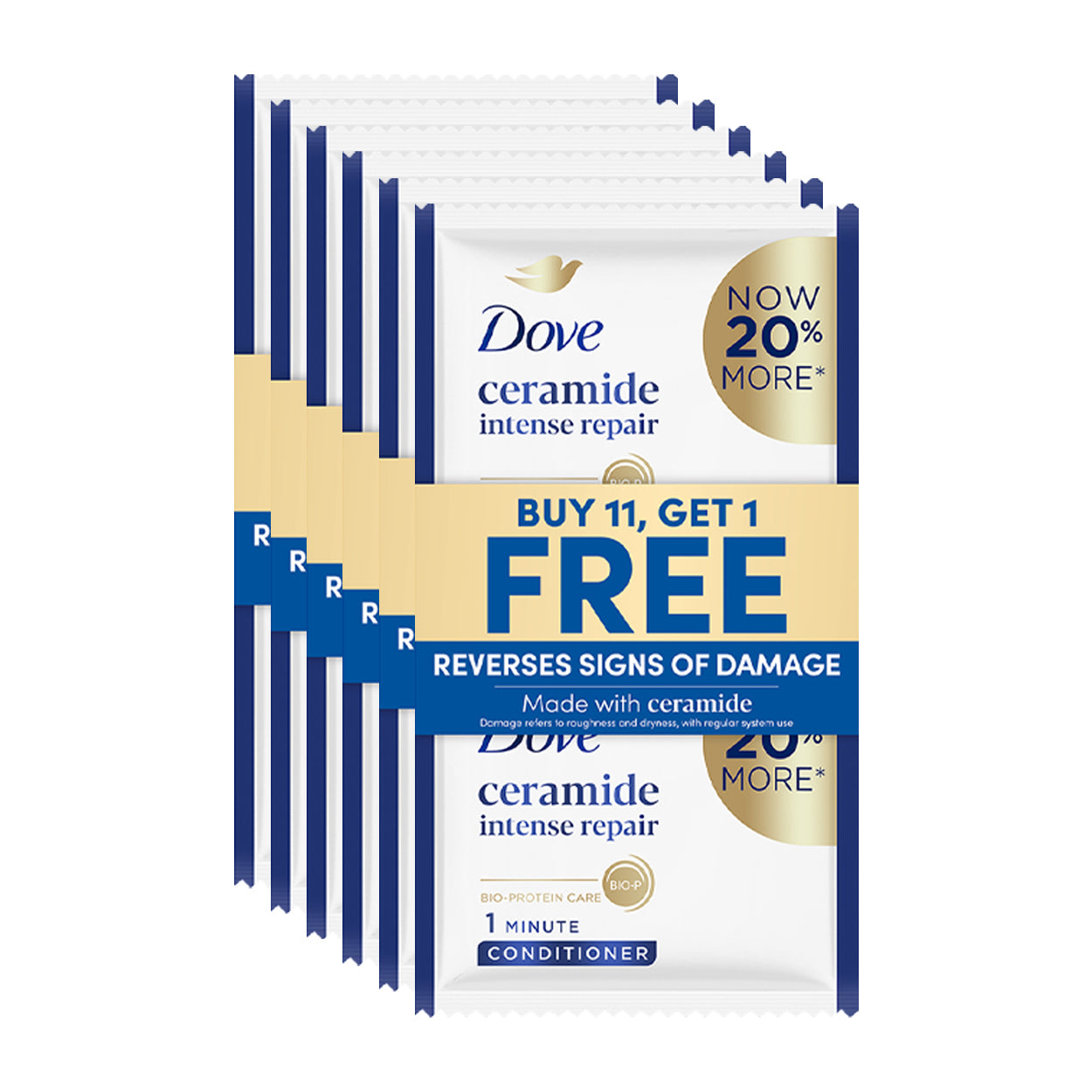 Dove 1 Min Conditioner Ceramide Intense Repair Blue 11x12ml+Free