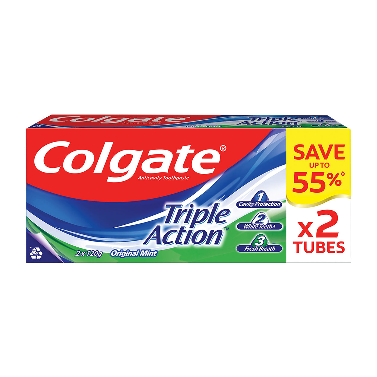 Colgate Toothpaste Triple Action Original Mint 120g 2 Tubes SAVE