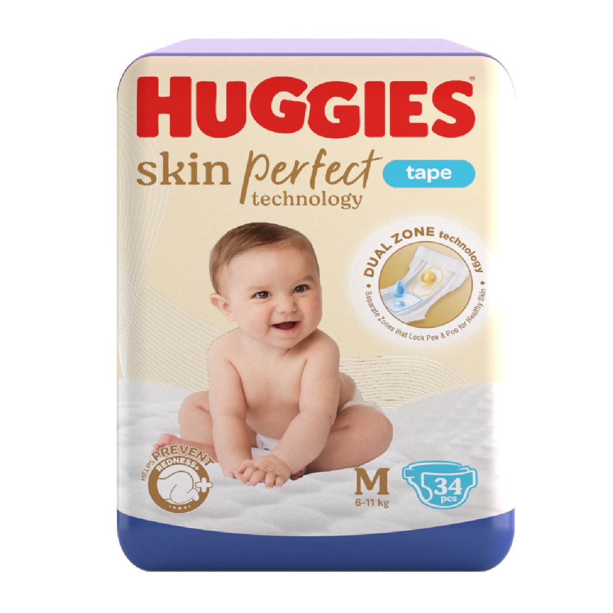Huggies Skin Perfect Technology Tape Baby Diaper M 34s
