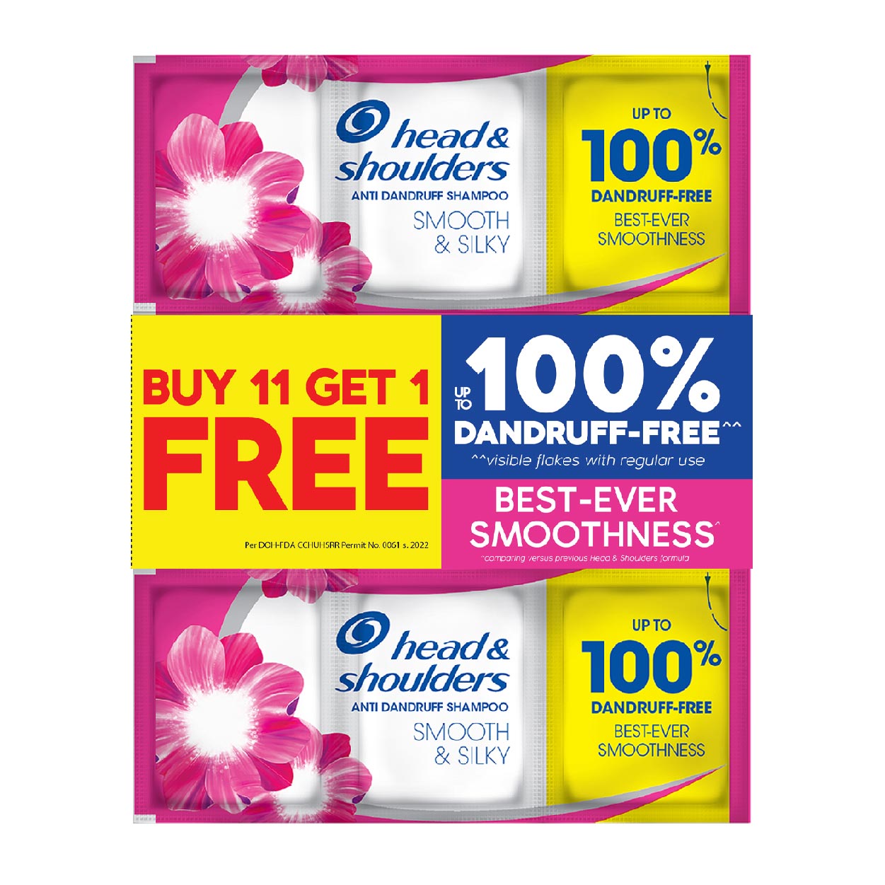 Head & Shoulders Anti Dandruff Shampoo Smooth & Silky 11x12ml+1Fr