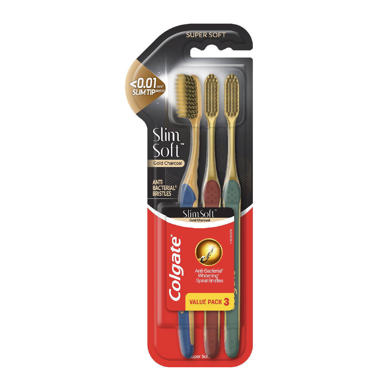 Colgate Toothbrush Slim Soft Gold Charcoal Super Soft Value Pack3