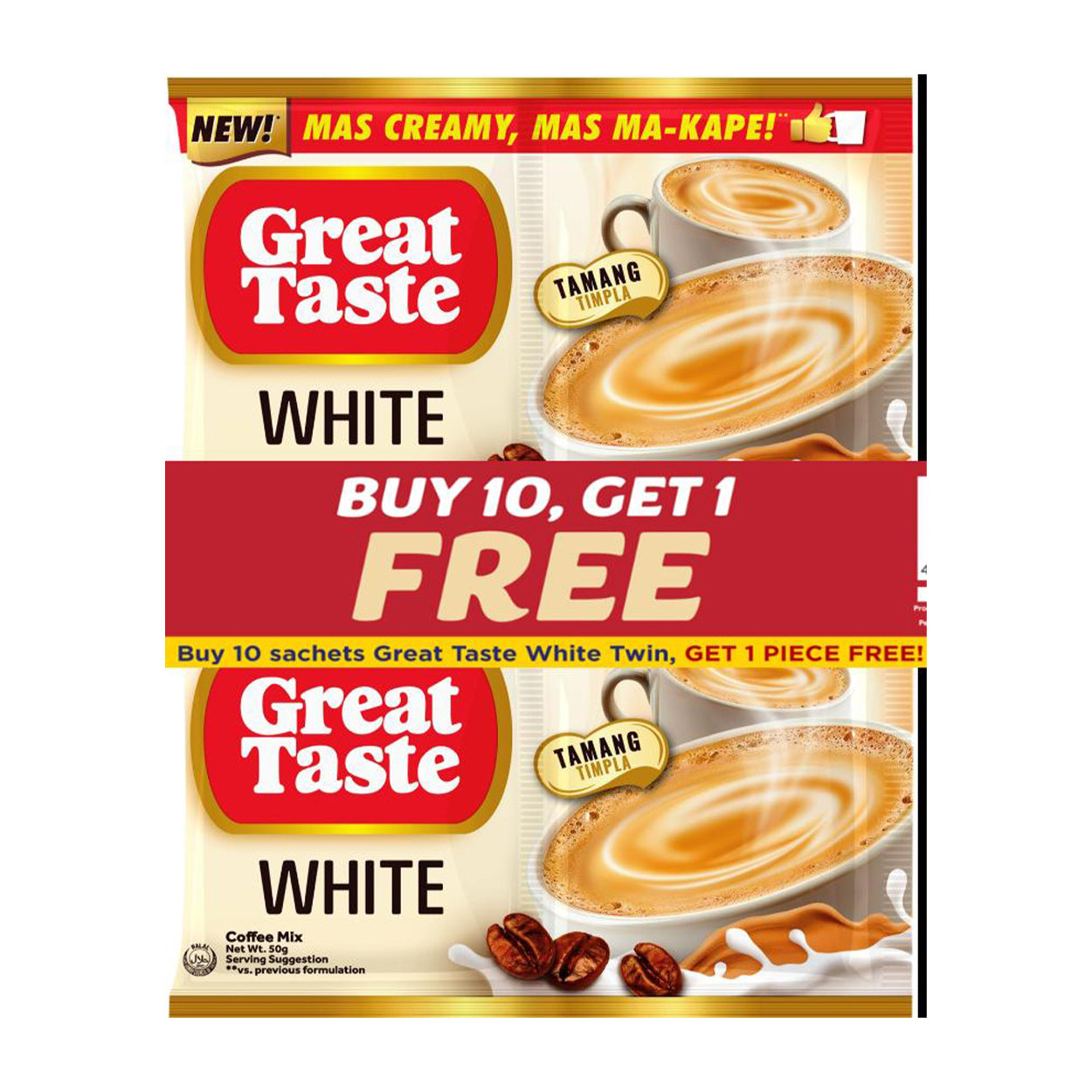 Great Taste White Coffee Mix Twin Pack 10x50g + Free
