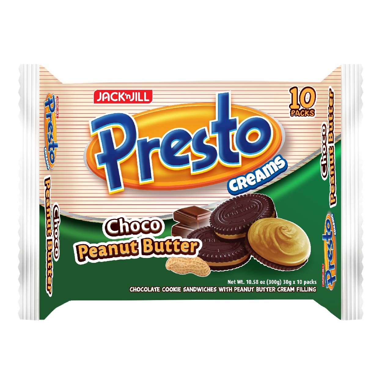 Presto Creams Choco Peanut Butter Sandwich Cookies 10x30g