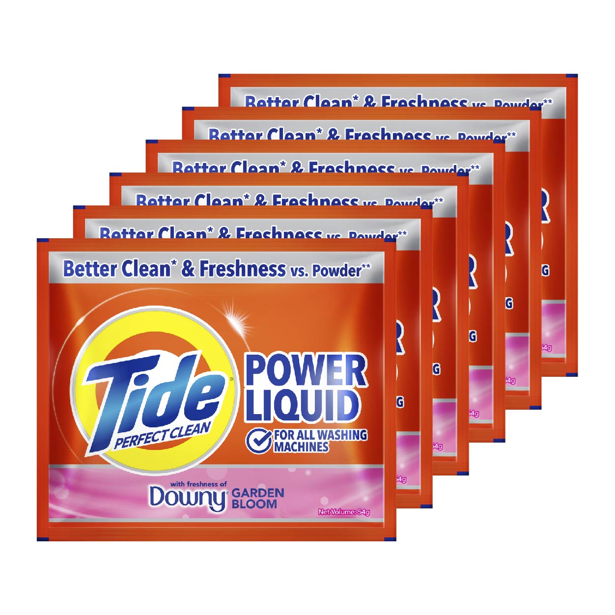 Tide Power Liquid Downy Garden Bloom 6x54g