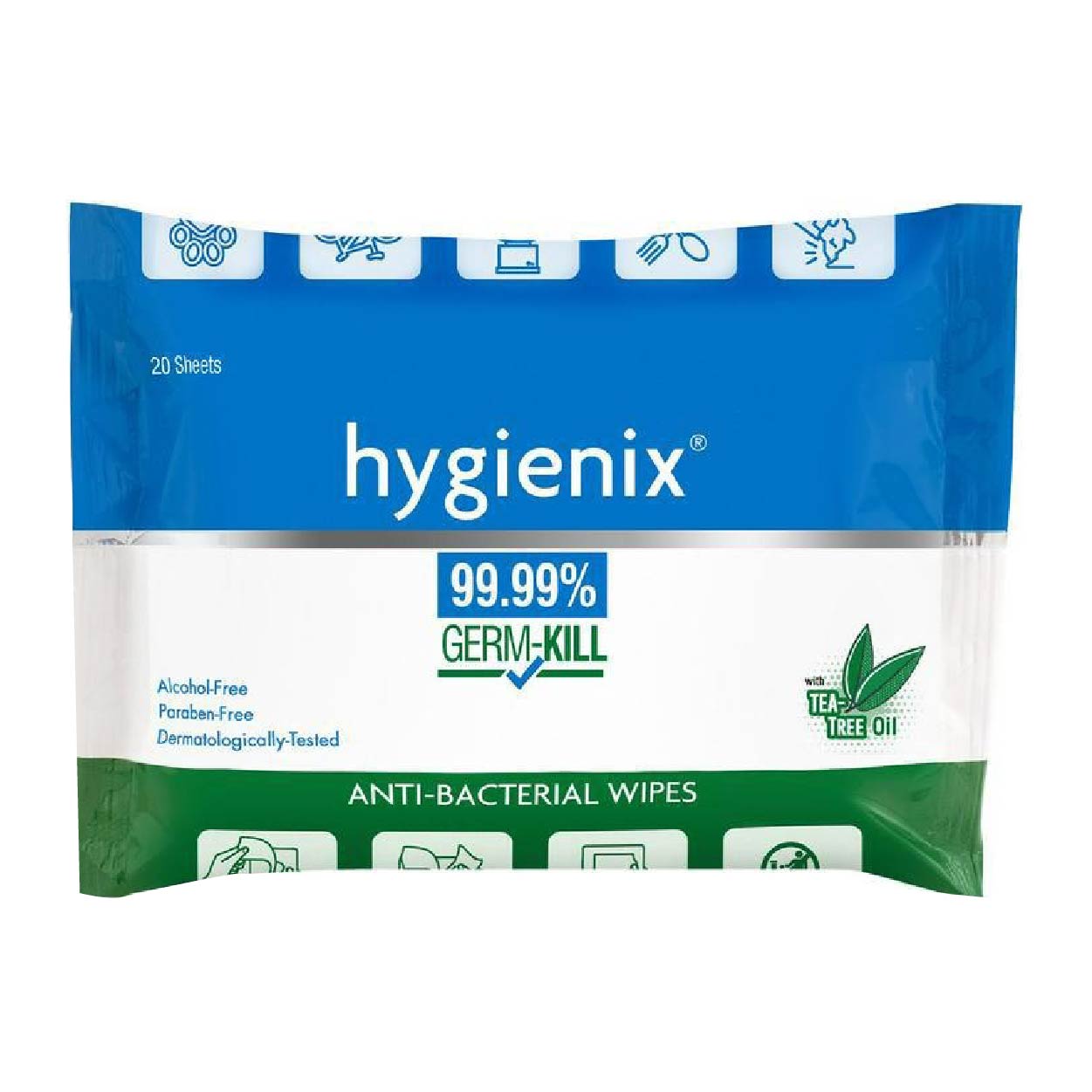 Hygienix 99.99% Germ Kill Anti-Bacterial Wipes Tea Tree Oil 20s