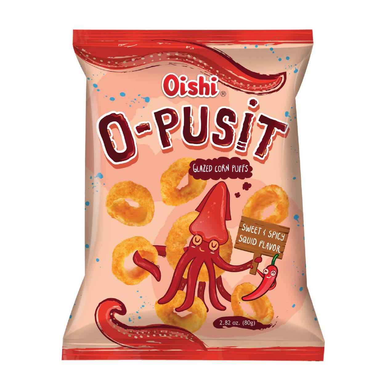 Oishi O-Pusit Glazed Corn Puffs Sweet & Spicy Squid 80g