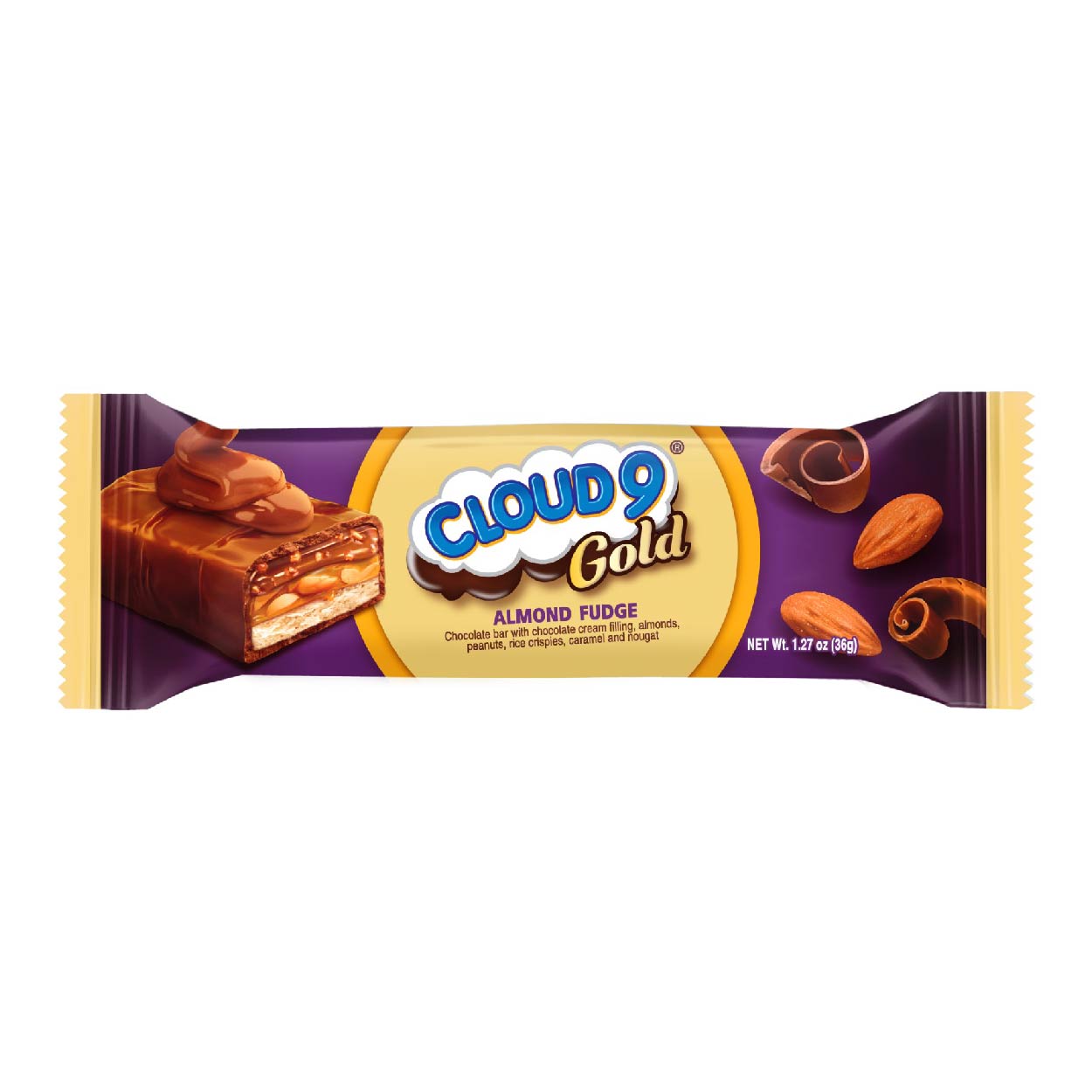 Cloud 9 Gold Almond Fudge Chocolate Bar 36g