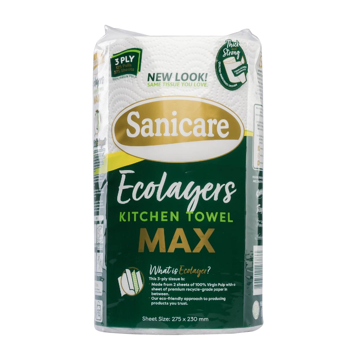 Sanicare KitchenTowel EcolayersMax 3Ply 375sheets 125Pulls 1 Roll
