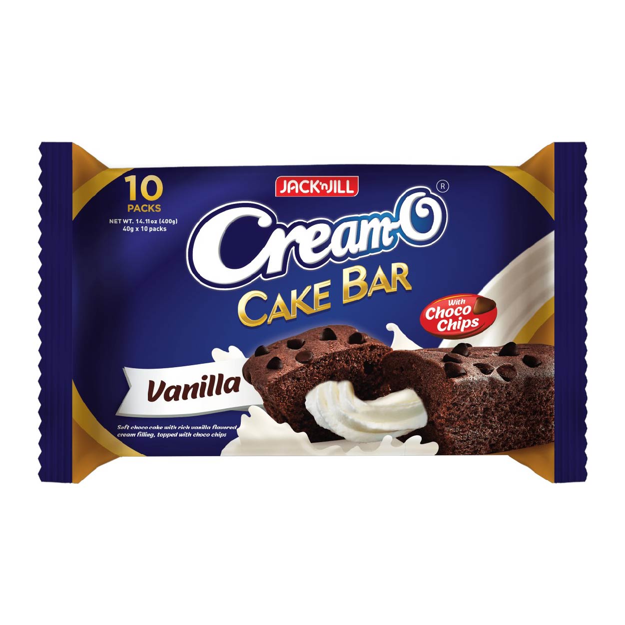 Jack n Jill Cream-O Cake Bar Vanilla with Choco Chips 10x40g