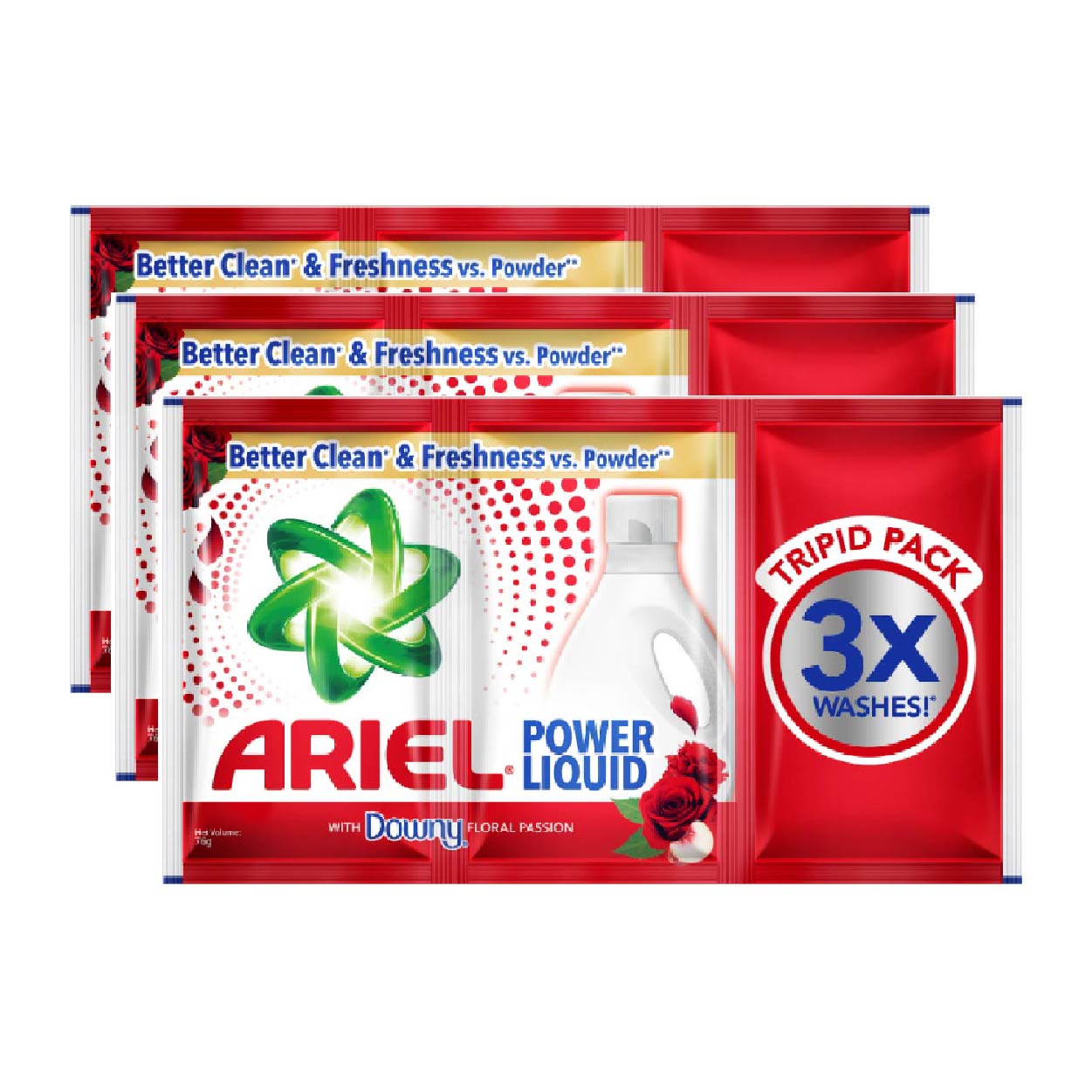 Ariel Power Liquid Detergent with Downy Floral Passion 3x76g