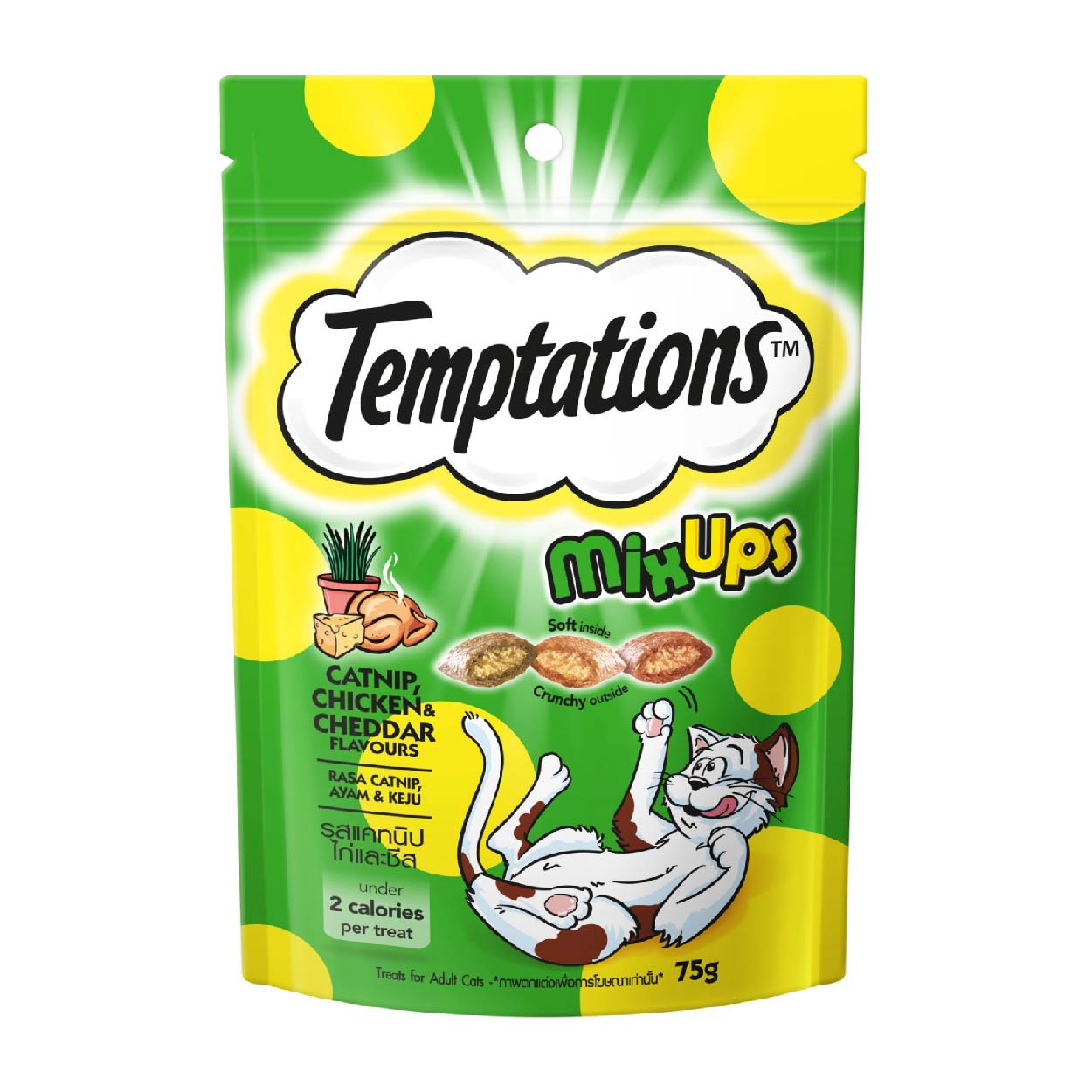 Temptations Mix Ups Catnip Chicken & Cheddar Adult Cat Treats 75g