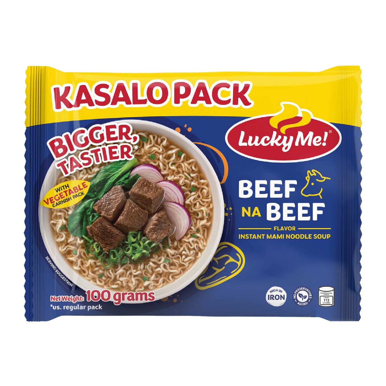 Lucky Me Instant Mami Noodle Soup Beef na Beef Kasalo Pack 100g