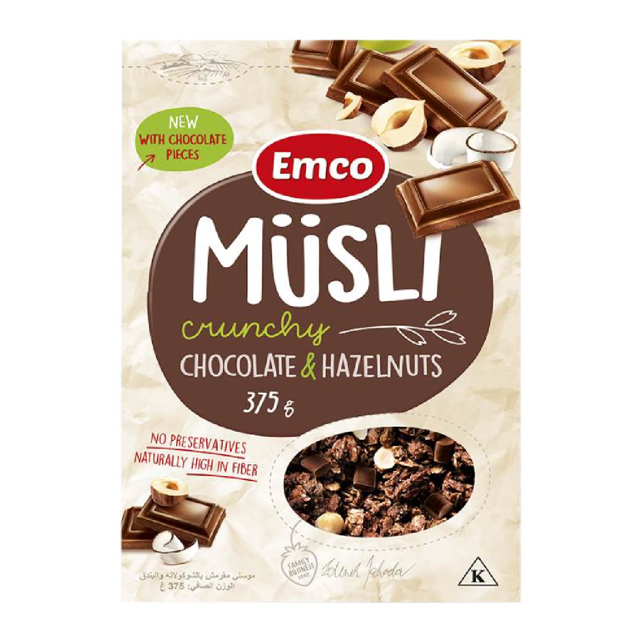Emco Musli Chocolate and Hazelnuts Cereal 375g