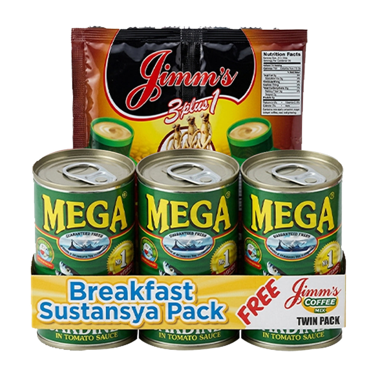 Mega Sardines in Tomato Sauce Easy Open 3x155g+Free Jimm's Coffee