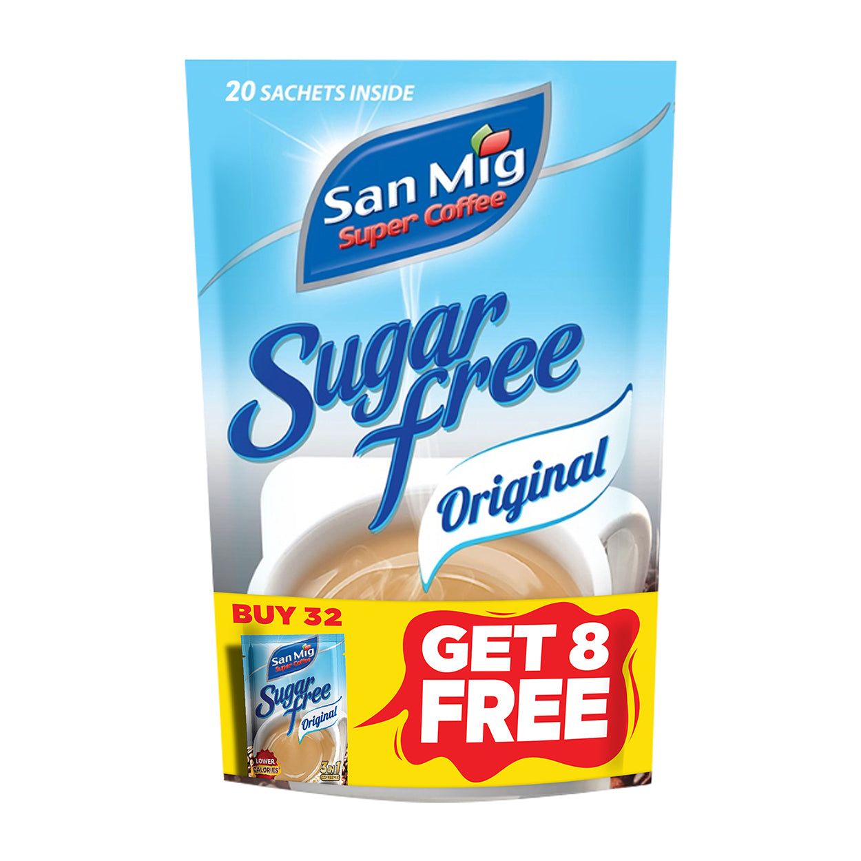 San Mig Super Coffee Sugar Free Original3in1 CoffeeMix 32x7g+Free
