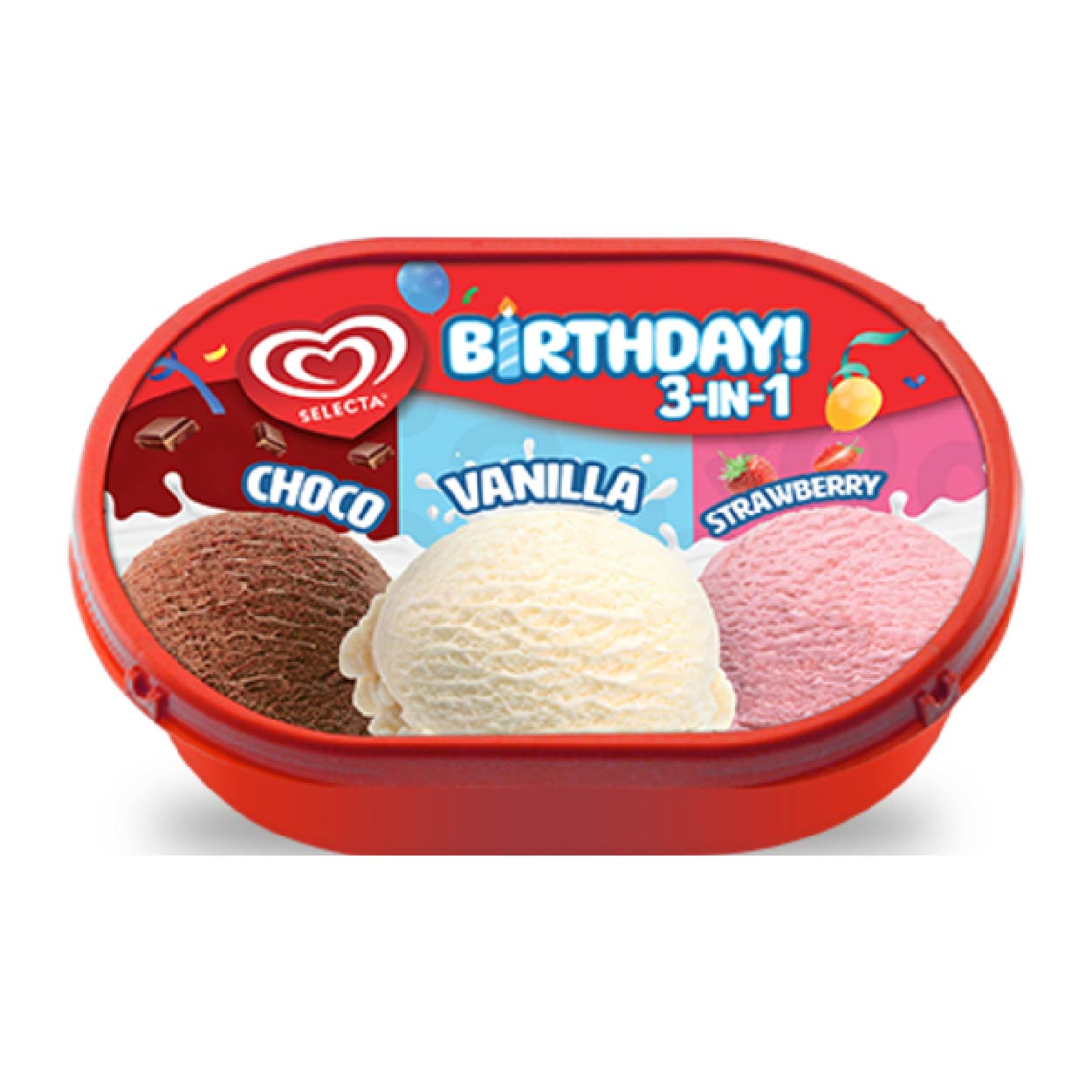 Selecta Birthday 3in1 Choco Vanilla Strawberry Ice Cream 750ml