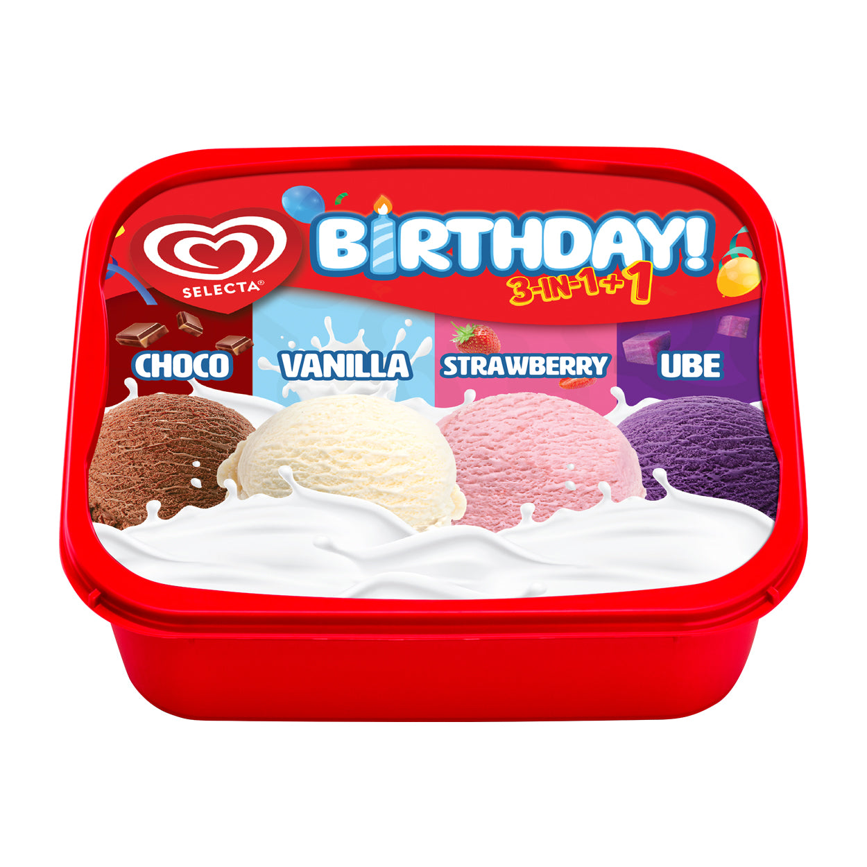 Selecta Birthday 3in1+1 ChocoVanilla Strawberry Ube IceCream1.25L