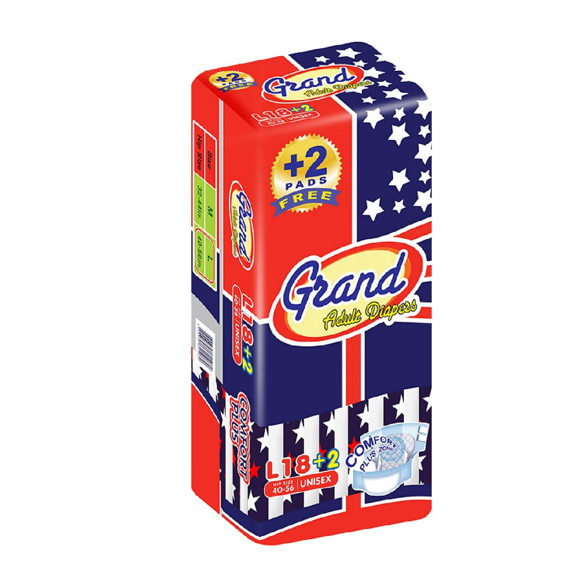 Grand Adult Diaper Large 18s + Free