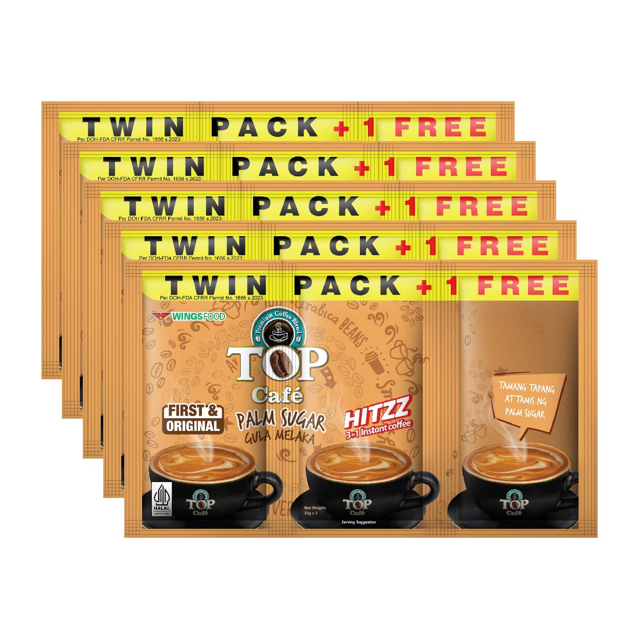 Top Cafe Palm Sugar 3 in1 Instant Coffee Twin Pack 5x66g+Free
