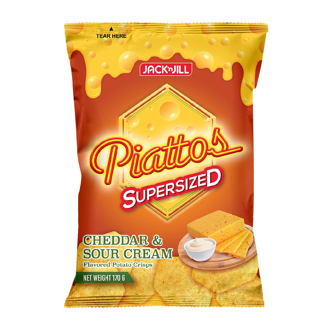 Piattos Potato Crisps Cheddar & Sour Cream Supersized 170g