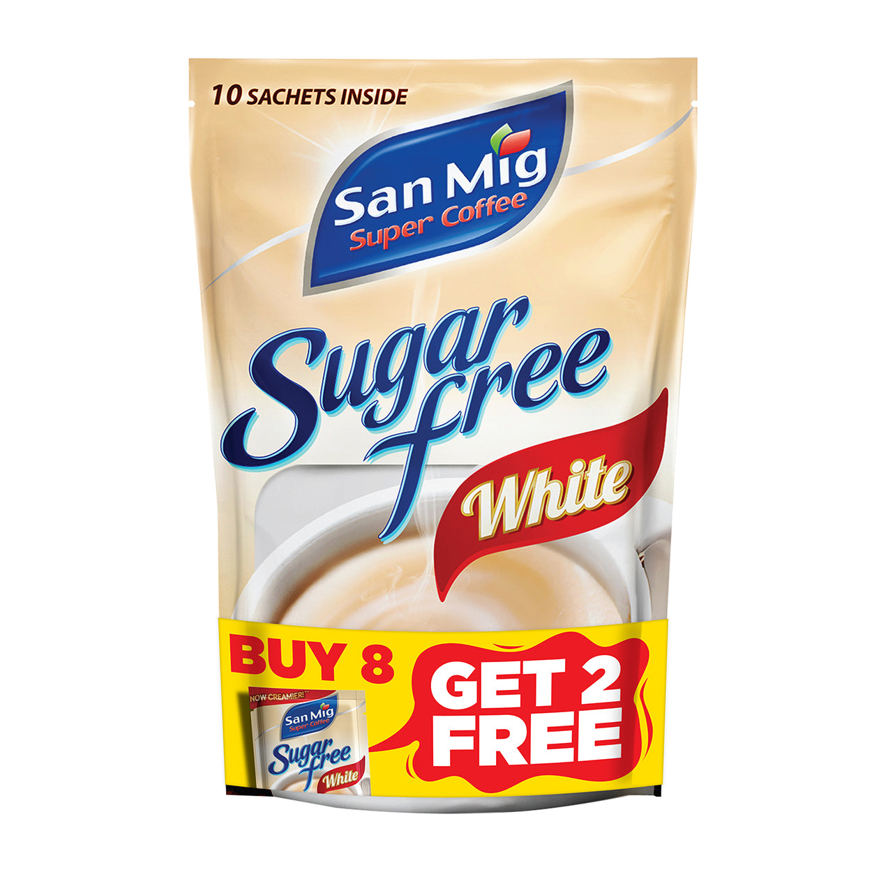 San Mig Super Coffee Sugar Free White 3in1 Coffee Mix 8x10g+Free