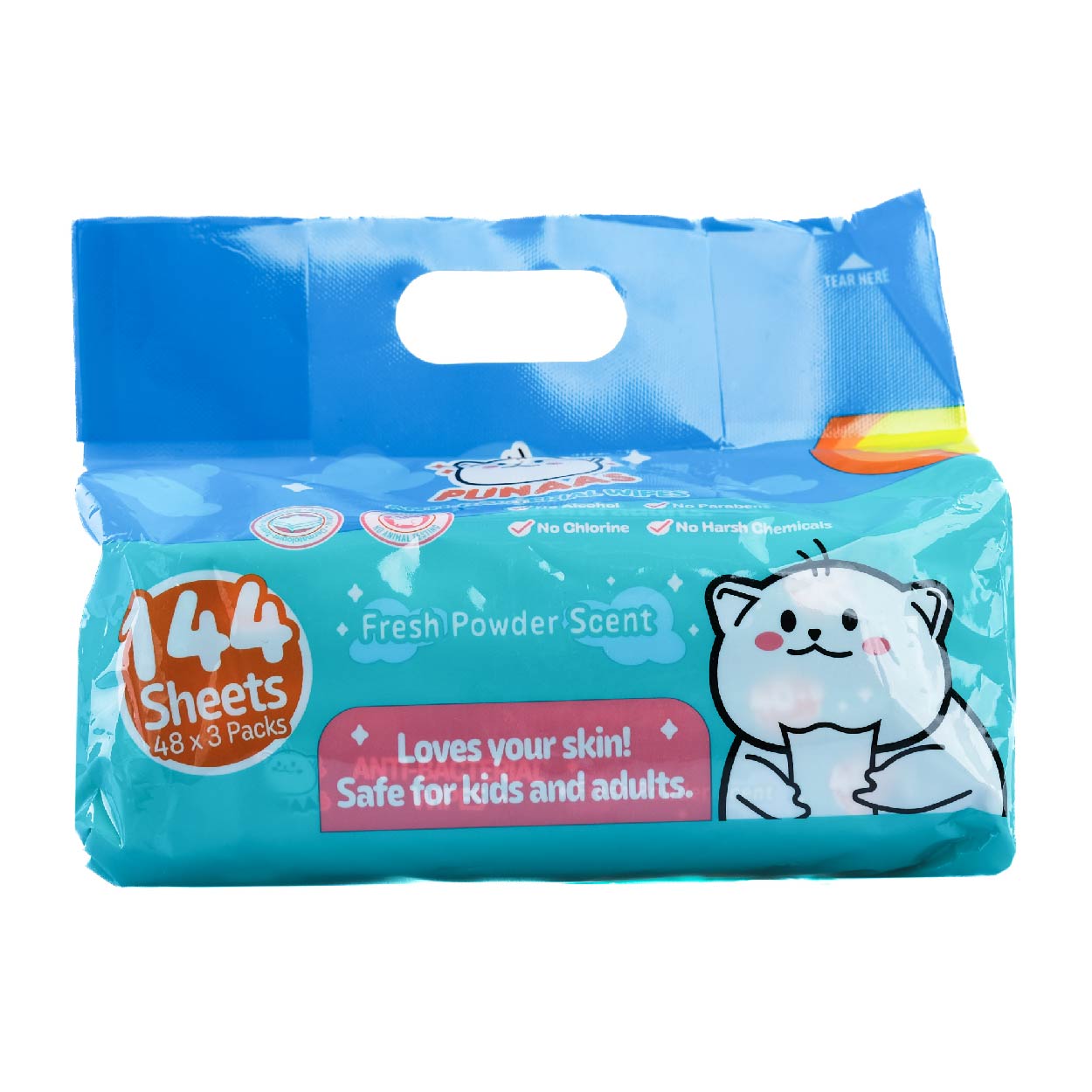 Punaas Anti Bacterial Wipes Fresh Powder Scent 3x48s