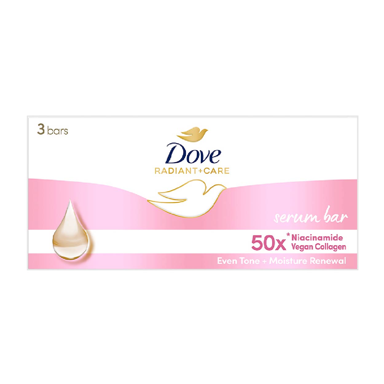 Dove Bar Soap Radiant+Care Serum Niacinamide Vegan Collagen 3x90g