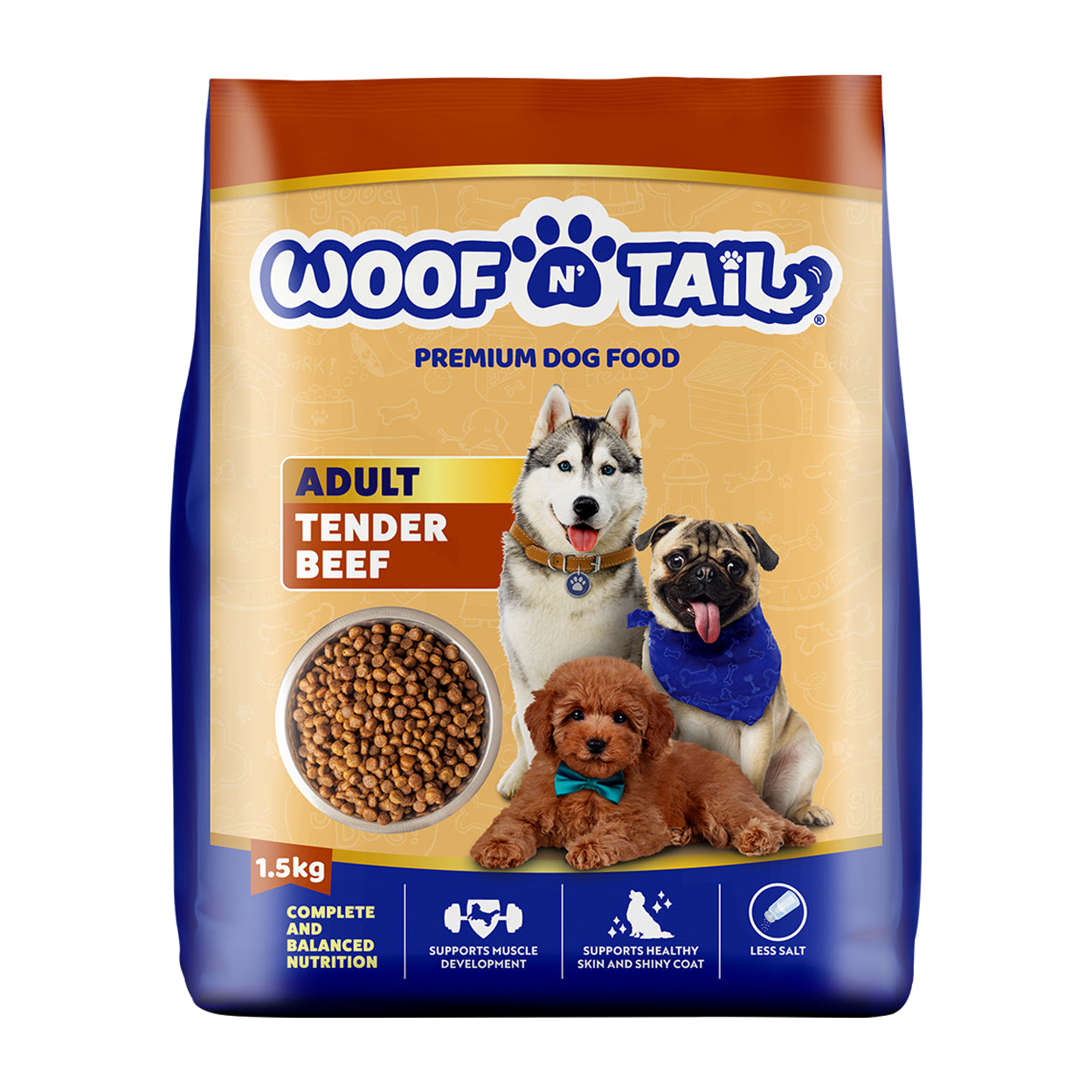 Woof N' Tail Premium Dog Food Adult Tender Beef 1.5kg