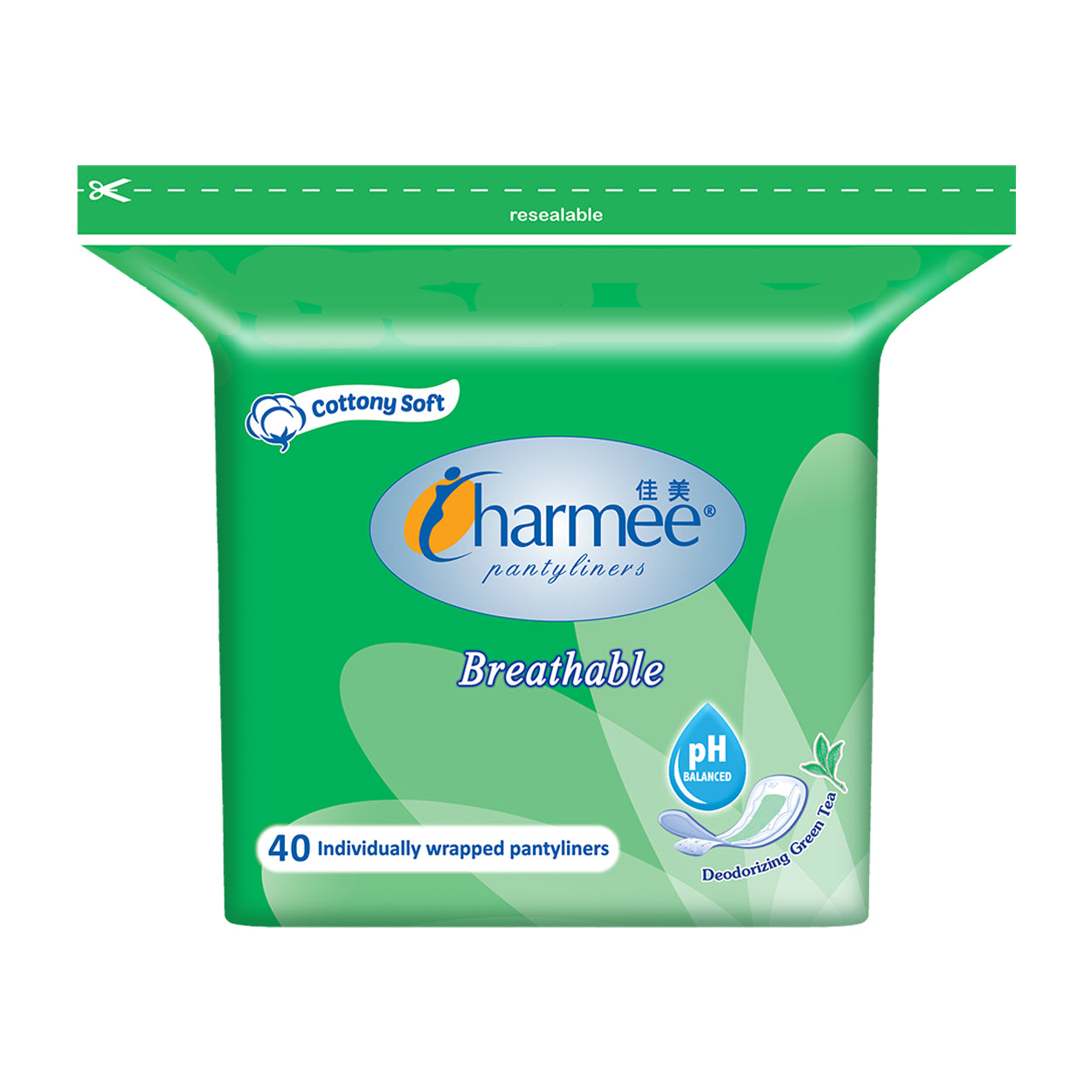 Charmee Pantyliners Breathable Green Tea 40s