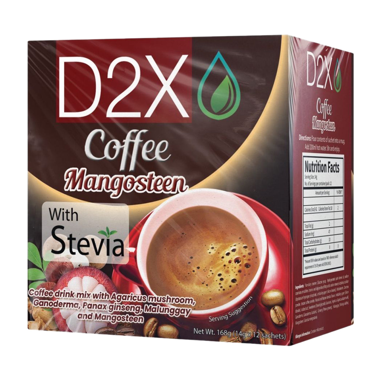 D2X Coffee Mangosteen with Stevia 12x14g