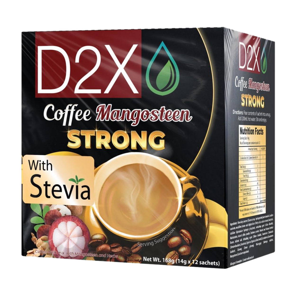 D2X Coffee Mangosteen Strong with Stevia 12x14g
