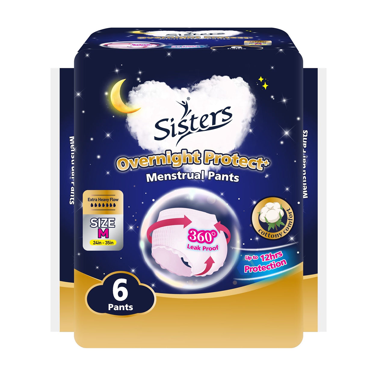 Sisters Menstrual Pants Cottony Comfort Overnight M 6s 24in-35in