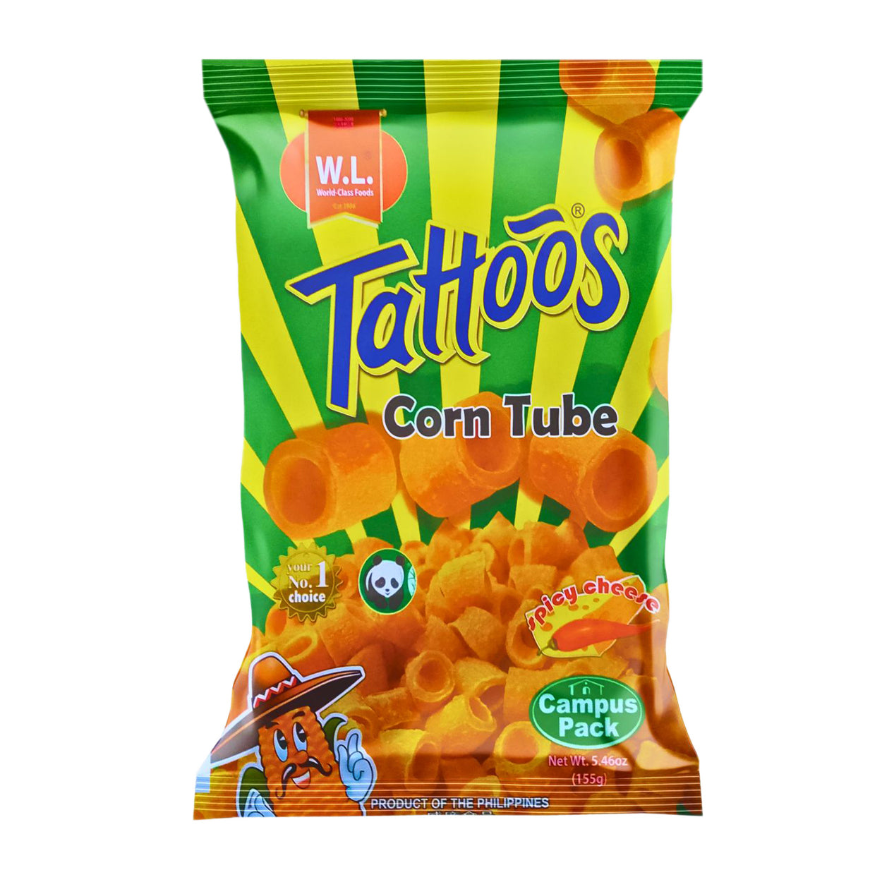 Tattoos Corn Tube Spicy Cheese Campus Pack 155g