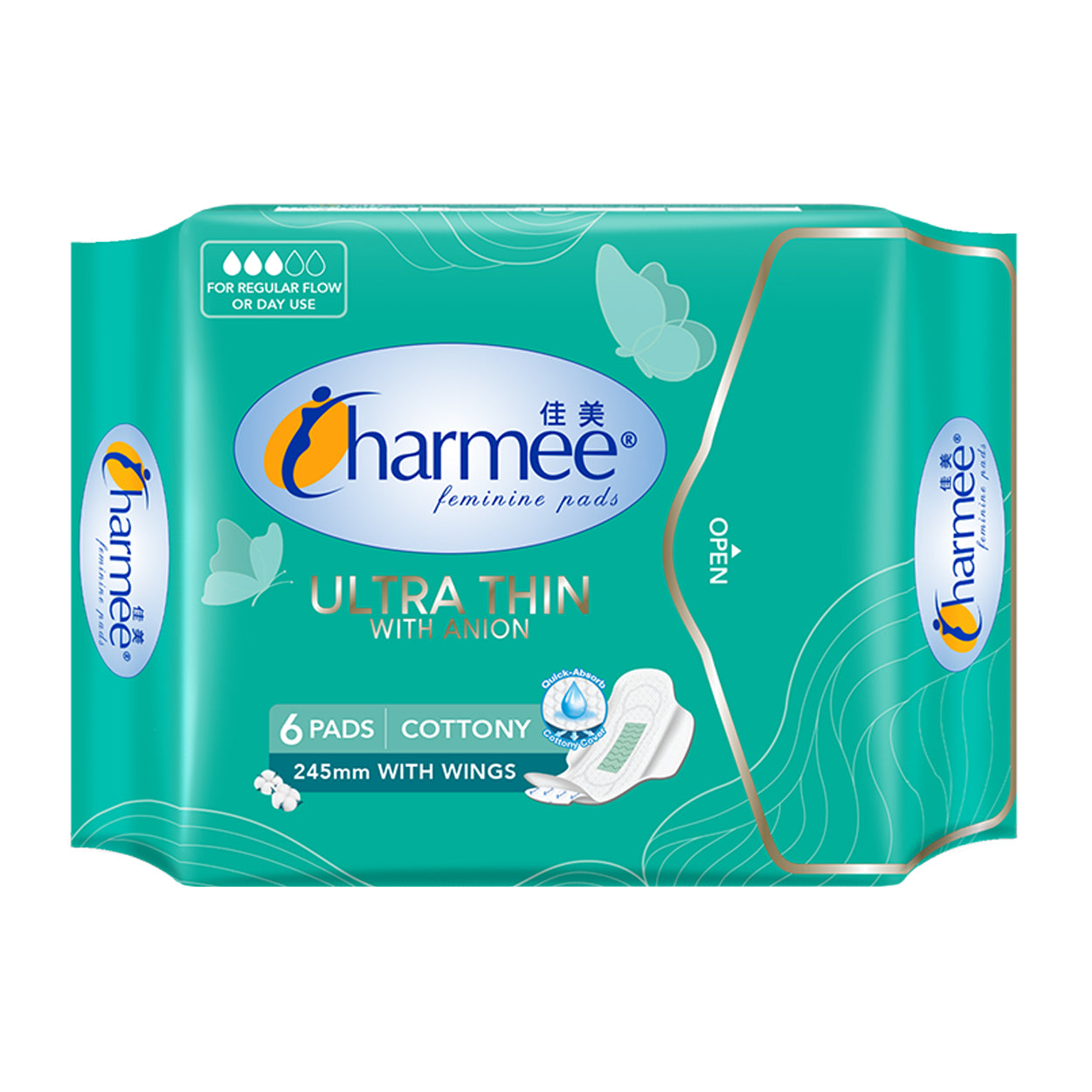 Charmee Feminine Pads UltraThin Regular Flow 245mm with Wings 6s
