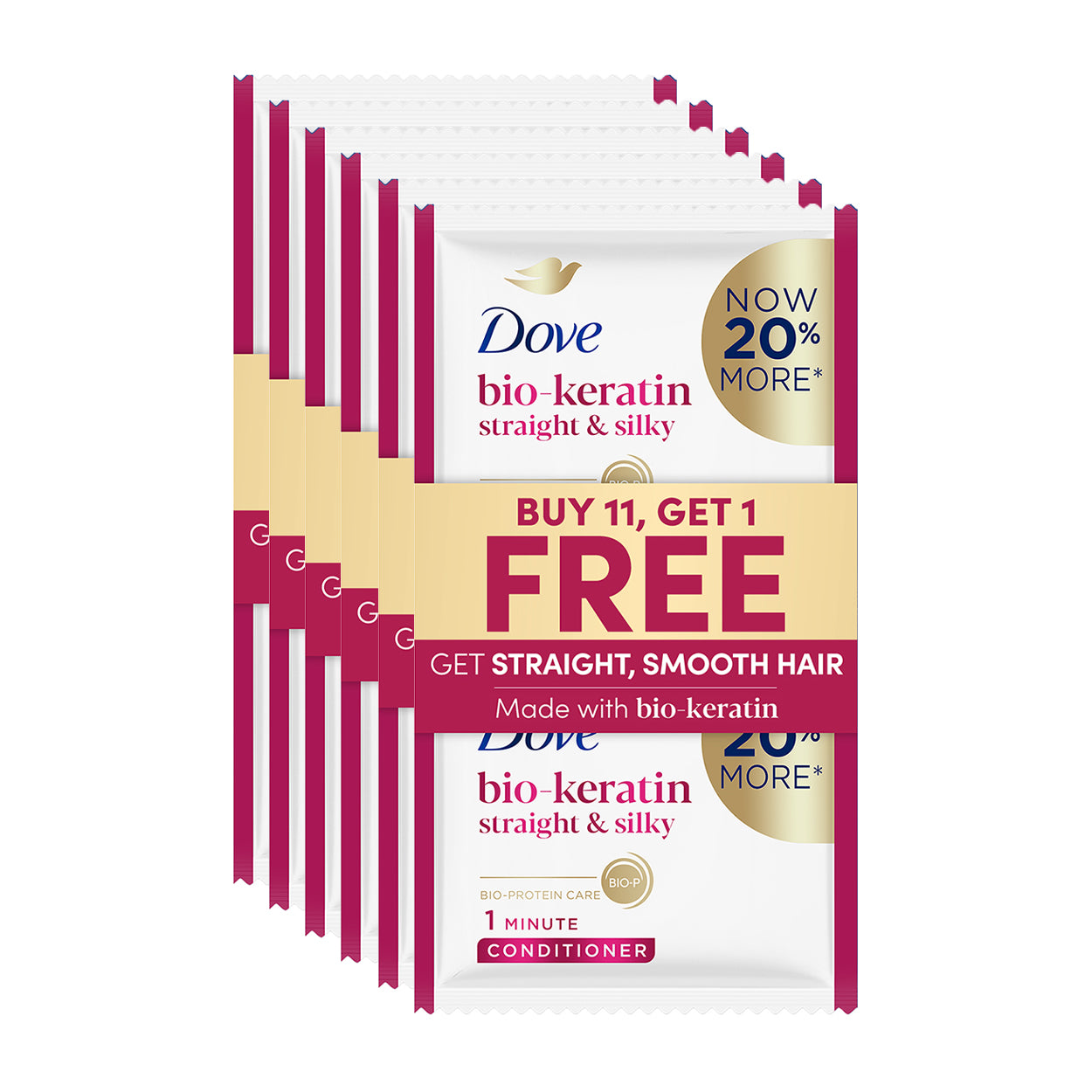 Dove 1 Min Conditioner Bio-Keratin Straight & Silky 11x12ml+Free